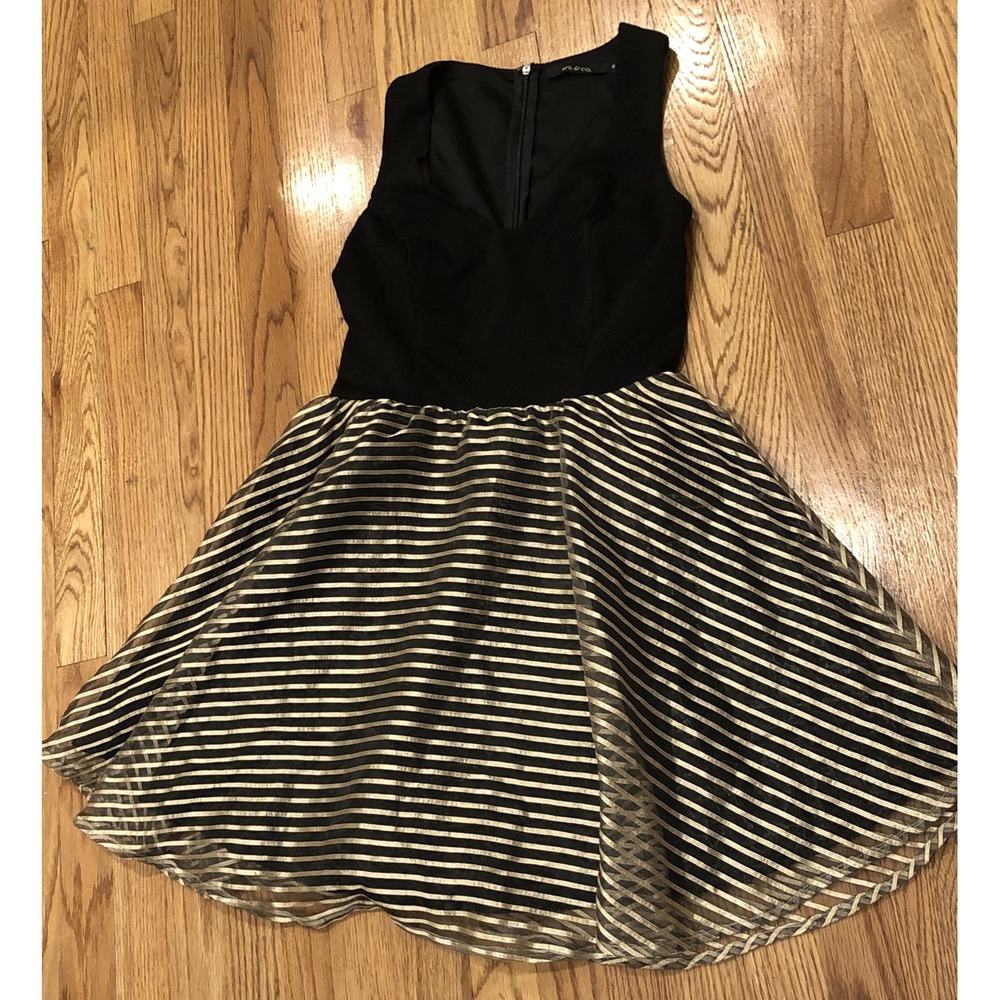 Ark & Co Medium Black Gold Party Cocktail Dance Homecoming Dress V-neck Womens